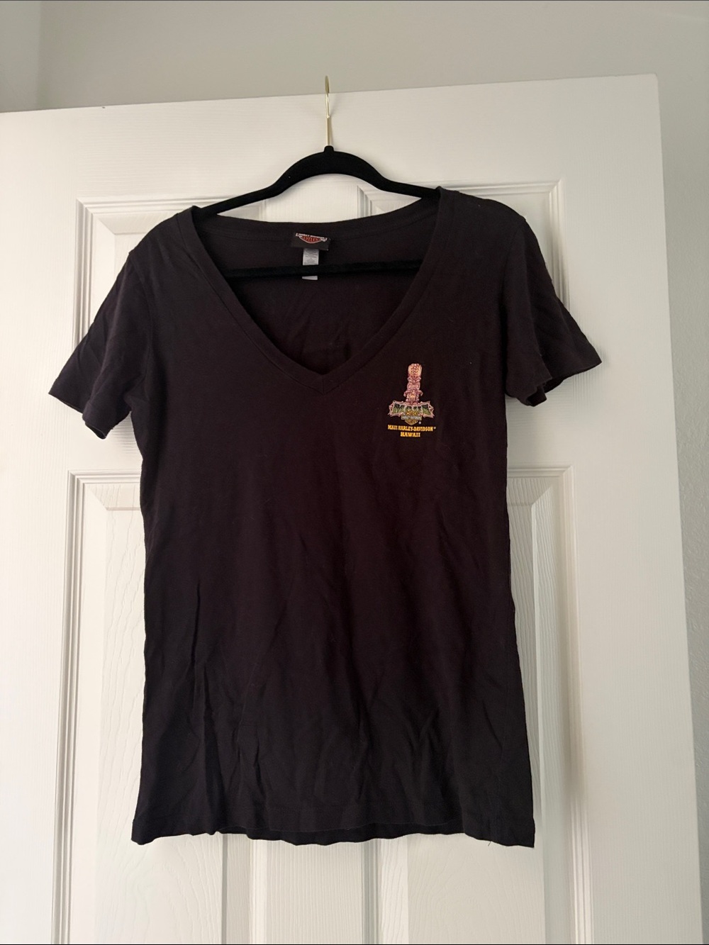 Harley-Davidson Black V-Neck Short Sleeve Tee with Small Color Chest Emblem